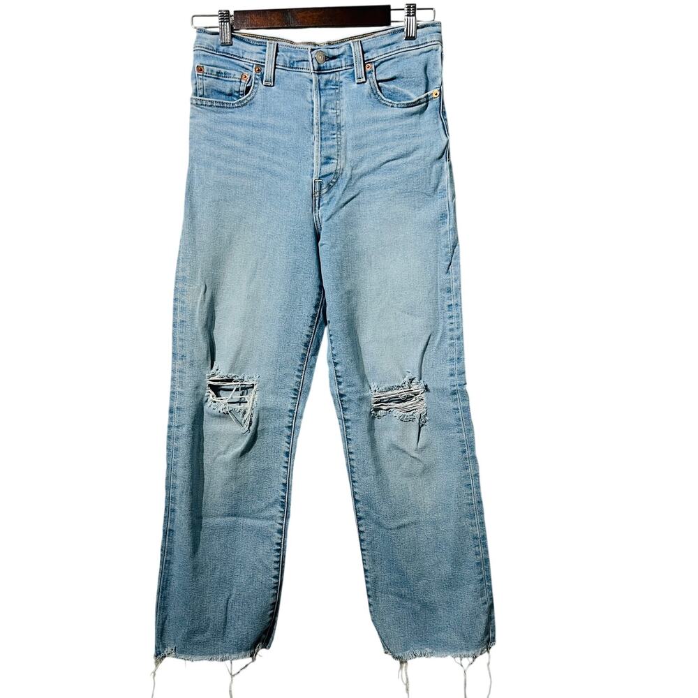 Levi's Jeans Women's 27 Blue Ribcage Straight Ankle Button Fly Raw Distressed